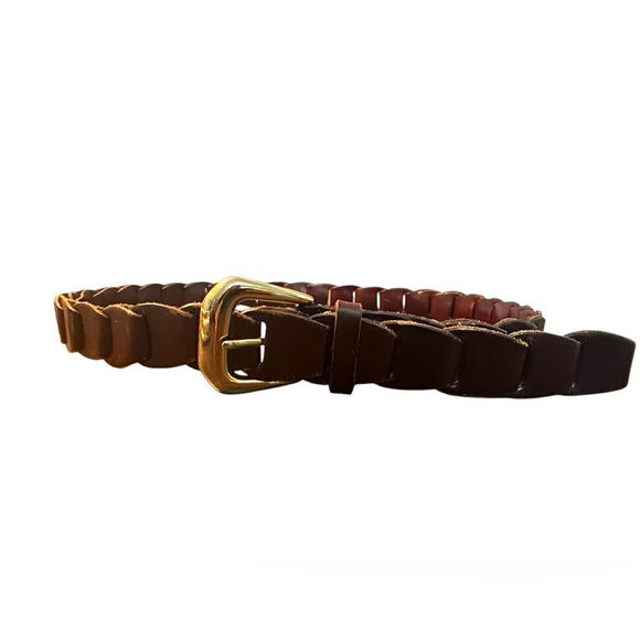 Lane Bryant Chain Link Brown Leather Belt Women Size 38 Gold Buckle, Adjustable - Picture 1 of 4